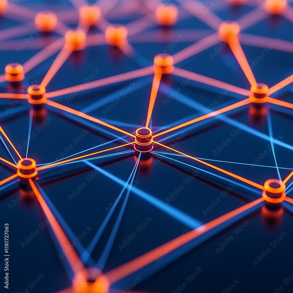 Poster trading strategy tip concept. abstract network of interconnected nodes in vibrant colors.