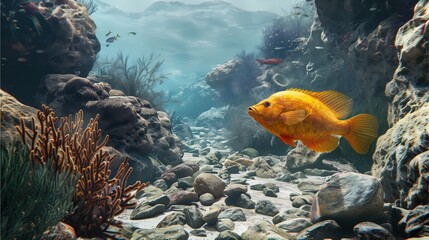 Obraz premium Tropical fish swimming in a vibrant coral reef aquarium underwater