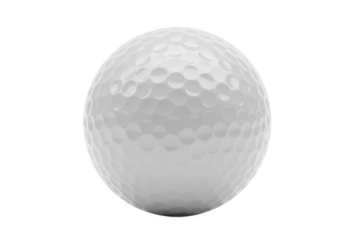 A glossy white golf ball with dimples, isolated on a white background