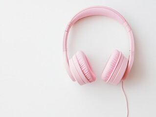 Stylish pink headphones placed on a clean white surface perfect for music lovers and audiophiles