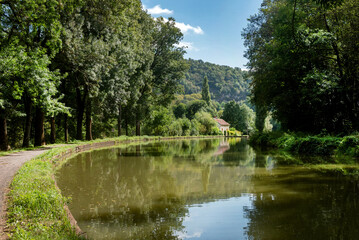 Beautiful landscape view of the Canal Bourgogne, the Burgundy Canal between Pouilly-en-Auxois and...