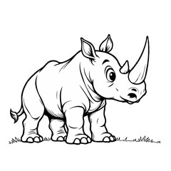 Fototapeta premium Cartoon rhinoceros standing on green grass