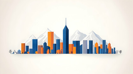 Cityscape Illustration: Urban Skyline Against Mountains