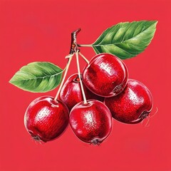 the AI Image Generator, Vibrant Illustration of Ripe Cherries with Leaves o