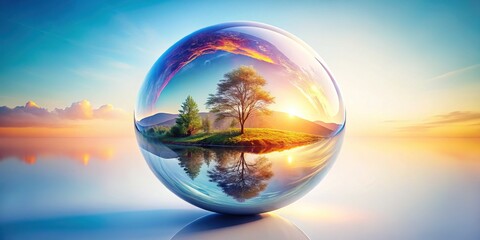 Abstract Double Exposure: 3D White Sphere on White, Surreal Geometric Art