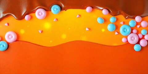 background with Chocolate brown wave border with colorful sprinkles. Glaze for donut, ice cream or...