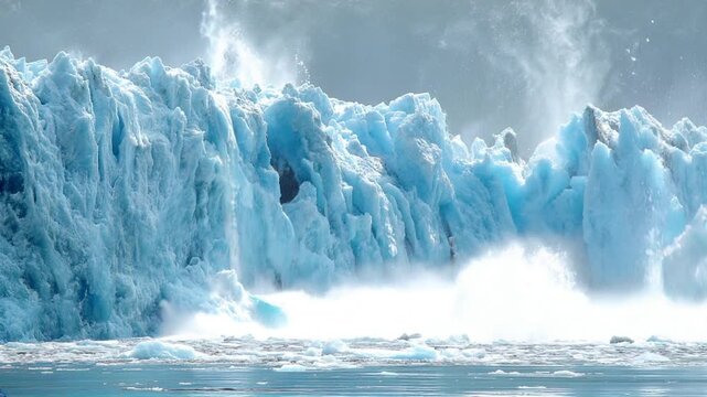 Melting Glacier Collapsing into the Ocean Highlighting the Impact of Climate Change and Global Warming