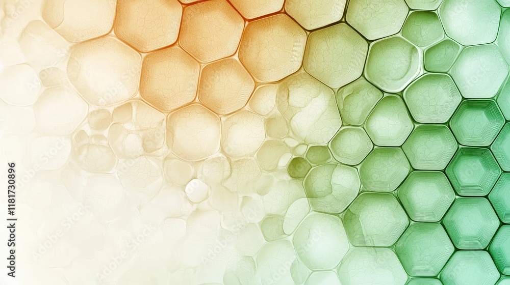 Poster abstract honeycomb pattern in green and orange tones creating depth and texture for creative design 