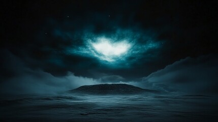 Fototapeta premium Dark Night, Lonely Mountain, Ethereal Glow, Starry Sky