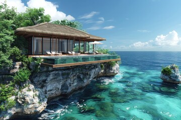 Fototapeta premium Beautiful Villa on a Cliff by the Sea