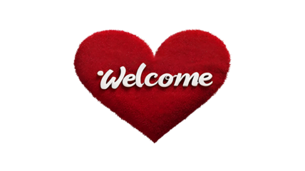 Welcome message in heart shape on transparent background.
