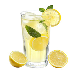 Glass of fresh lemonade isolated on white background