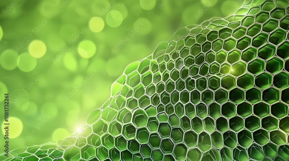 Poster green hexagonal pattern with bokeh effect and soft light enhancing nature and technology theme