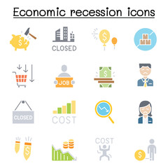 Economic recession, business crisis, trade war icon set in thin line style