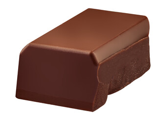 Levitating Milk chocolate bar pieces isolated on white background. Luxury Chocolate chunks Top view. Flat lay.