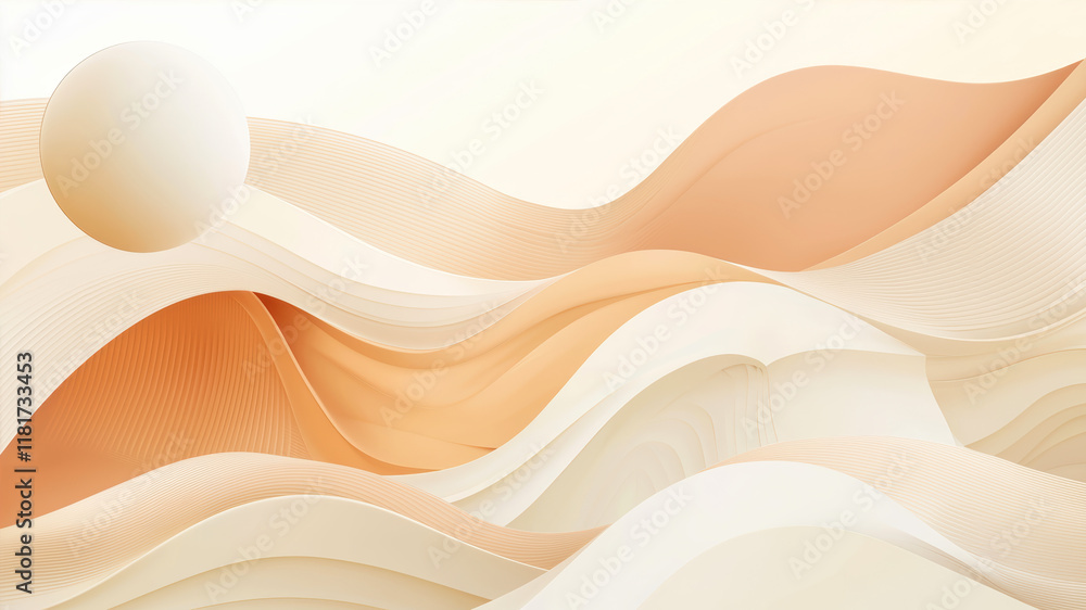 Poster soft waves of beige and peach create a tranquil abstract landscape filled with gentle shapes and soo