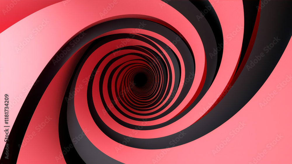 Poster dynamic interplay of red and black spiral shapes creates an immersive visual journey
