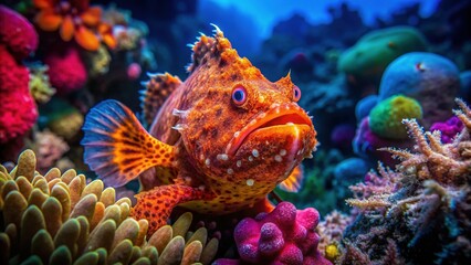 Obraz premium Endangered Frogfish at Night: Coral Reef Underwater Photography