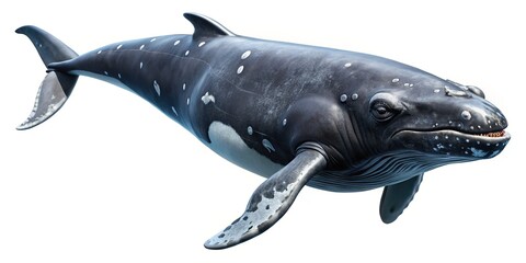 Endangered North Atlantic Right Whale on Pure White Background - Wildlife Conservation Stock Photo