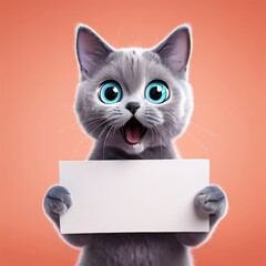 the AI Image Generator, Gray Kitten Holding Blank Sign with Surprised Expression