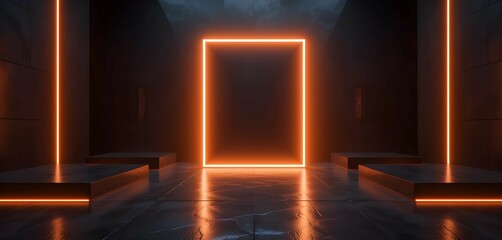 Abstract dark tunnel with neon light 3D rendering Futuristic background