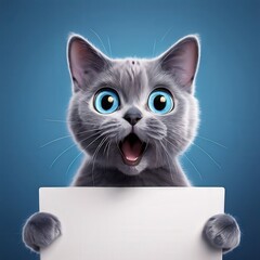 the AI Image Generator, Gray Kitten Holding Blank Sign with Surprised Expression