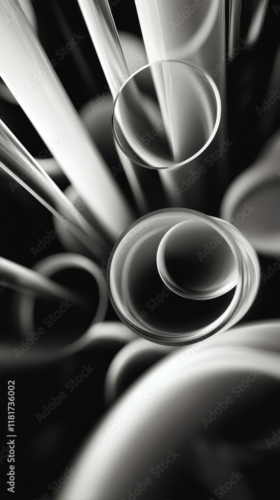 Poster dynamic interplay of abstract white shapes against a dark backdrop evokes a sense of movement and de