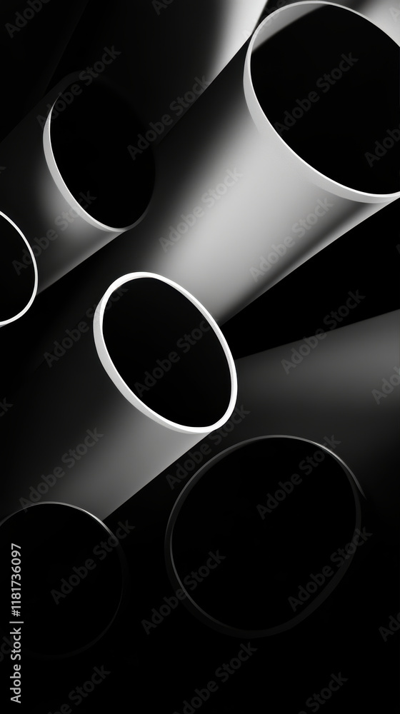 Poster interplay of light and shadow through abstract white forms on a deep black canvas reveals a captivat