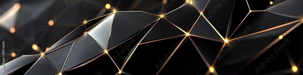 Aufkleber abstract geometric pattern with glowing lines and facets on a dark background.