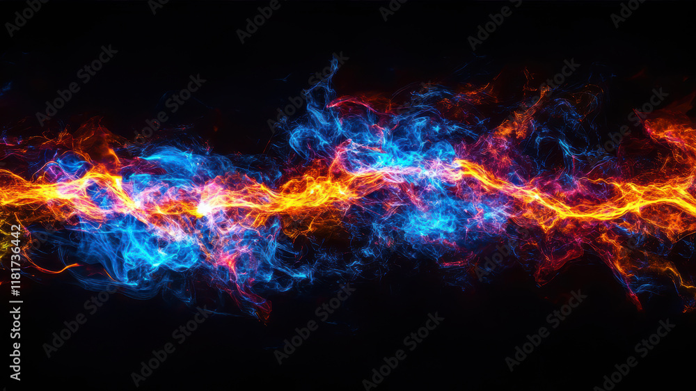 Poster forces of nature collide in vibrant abstraction showcasing energy and movement in a stunning display