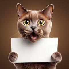 Obraz premium the AI Image Generator, Surprised Cat Holding Blank Sign Against