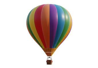 A colorful hot air balloon with rainbow stripes, isolated on white background