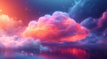 Obraz premium futuristic technology art, a holographic digital cloud surrounded by futuristic design elements, set against a gradient background, adorns an eye-catching banner