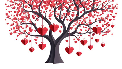 Fototapeta premium Celebrating Valentine's Day with a twist! Picture a Valentine tree adorned with heart-shaped paper leaves and dangling hearts. It's a fun illustration!
