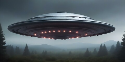 Obraz premium UFO in the Night Sky Above the Landscape