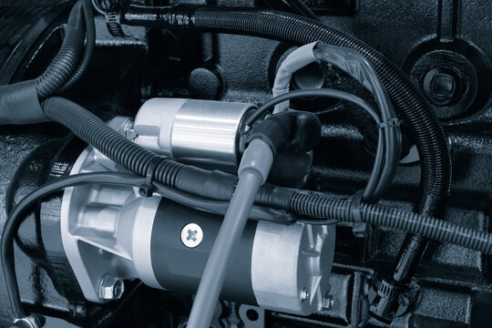 Supply system for diesel fuel, clean motor block, truck diesel engine starter detail