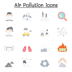 Air pollution & Virus disease icon set in thin line style