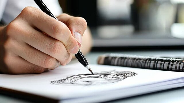 Creative Process: An Engaging Moment of Artistic Expression Captured in a Detailed Sketching Session
