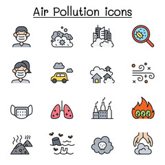 Air pollution & Virus disease icon set in thin line style