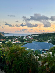 sunset over the city and sea