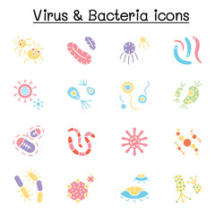 virus, bacteria & covid-19 icon set in thin line style