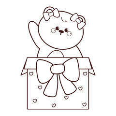 cute hand drawing cartoon bear inside gift box coloring page illustration
