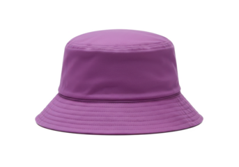 Simple purple bucket hat isolated on white background, front angled view, no depth of field, sharp.