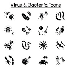 virus, bacteria & covid-19 icon set in thin line style