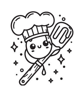 recommend clip art: coloring book  chef character wearing a chef's hat and holding a spatula 
