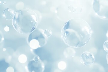 Delicate bubbles floating gracefully in soft, shimmering light create an ethereal underwater atmosphere