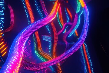 Obraz premium Vibrant neon pathways create a mesmerizing light display in an abstract installation