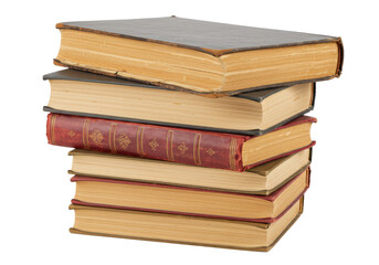 Fototapeta premium Stack of old books, isolated on white background, no depth of field, sharp.