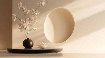 Minimalist Still Life with White Flowers in Dark Vase