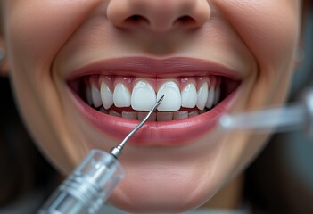 Fototapeta premium Close-up of dental tools examining perfect teeth